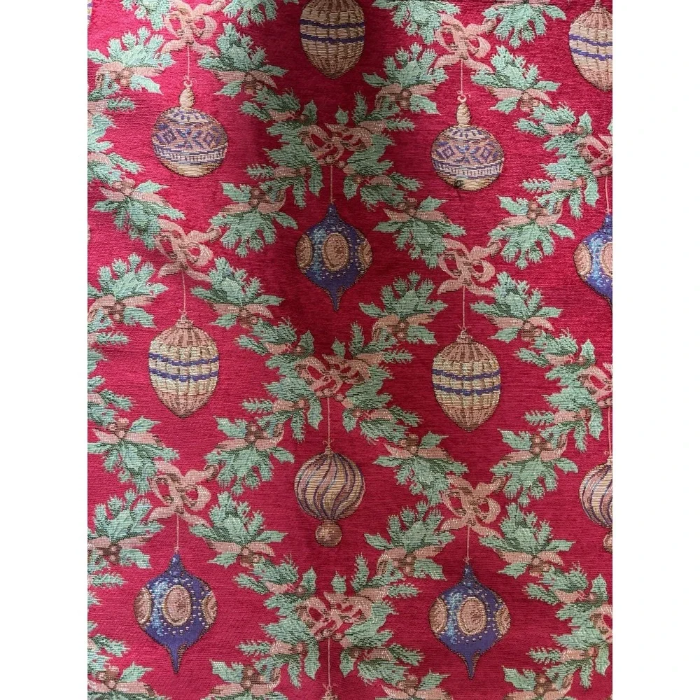Christmas Table Topper Upholstery‎ Fabric Fringed Holiday Bulbs Cover 49